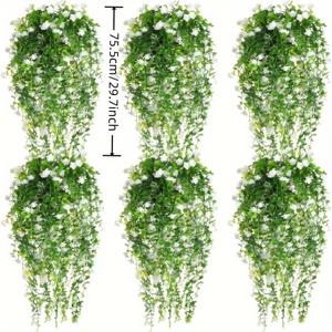 TEMU 6개의 사실적인 고사리 식물, 인공 매달린 식물, 인조 포도 덩굴, 거짓 매달린 식물, 실내 및 실외 마당 및 실외 매달린 아이비, 벽 장식, 꽃이 있는 녹색 포도 덩굴, 방 결혼식, 봄, 여름, 가을 장식 (흰색)