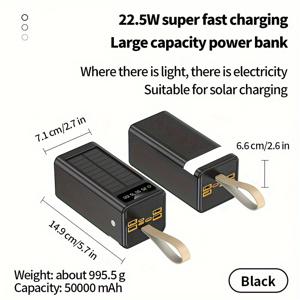 TEMU PD 20W 고속 충전, 듀얼 USB Type-C 출력, 22.5W 고에너지 출력, 범용 USB 충전, 충전식 리튬 폴리머 배터리, 야외 조명이 있는 휴대용 태양광 파워 뱅크 30000mAh|보조배터리|보조배터리20000