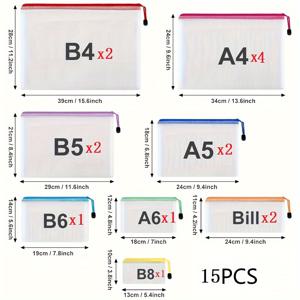TEMU 30개/6개 메쉬 지퍼 파우치 정리용, 8가지 사이즈 방수 지퍼 보관 가방, 8가지 색상 플라스틱 파일 파우치, 여행, 보드 게임, 퍼즐, 사무실 및 가정 정리용 다목적, 12/15개|파우치