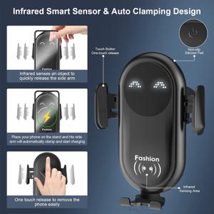 TEMU 스마트 카 무선 충전기 스탠드, USB Type-C, 퀵 충전, 적외선 센서, 자동 전원 끄기, 15W 출력, USB 전원 모드, 차량 통풍구 슬롯용, 크리스마스 및 생일 선물에 이상적