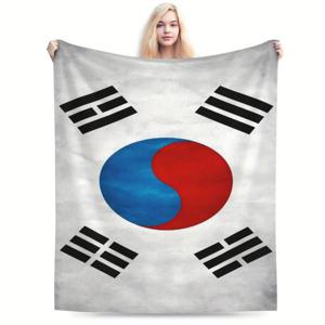 TEMU 남한 국기 디자인 플란넬 플리스 담요, 소파 침실 캠핑 여행을 위한 편안하고 부드러운 다목적 올 시즌 담요, 100% 폴리에스터 부직포 디지털 프린트 - 아늑한 경량 선물 담요|태극기