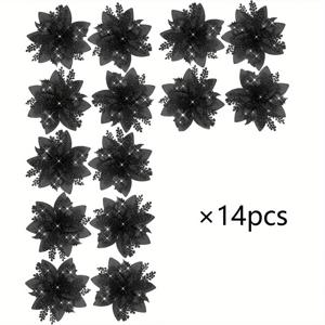 TEMU 클립이 달린 14개 블랙 포인세티아 인공 꽃 - 크리스마스 트리, 파티 및 홈 데코, DIY 가랜드 액세서리에 완벽함