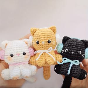 TEMU 초보자를 위한 Vioiv 3pcs 귀여운 고양이 크로셰 키트 - 설명서 및 비디오 튜토리얼이 포함된 완벽한 DIY 아미구루미 세트 - 공예 애호가를 위한 완벽한 선물, 고급 가방 포함 - 크리스마스, 생일, , 할로윈에 이상적|DIY