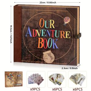 TEMU Our Adventure Book 여행 일기 포토북,11.14x9.44 73146 페이지 스크랩북, 포토앨범, 레트로 스타일 여행 기념품, 빈티지 방명록 DIY 기념일 결혼 여행 글쓰기 아기 친구 선물, 여성을 위한 생일 선물(공)