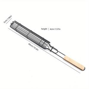 TEMU 2개, 케밥 굽는 바구니, 휴대용 스테인리스 케밥 바베큐 굽는 바구니, 핫도그 바베큐 케이지, 소시지 그릴 집게, 나무 손잡이가 있는 바베큐 집게, 케밥 굽는 바구니, 붙지 않는 케밥 굽는 바구니, 바베큐 도구, 바베큐 액세서리