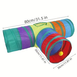 TEMU 3방향 무지개 고양이 터널 - 고양이, 토끼 및 소형 애완동물용 접이식 놀이 튜브 - 체크무늬가 있는 상호작용 장난감
