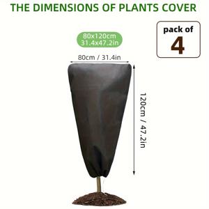TEMU 4개 재사용 가능한 식물 방한 커버 - 검정색, 야외 관목 및 화분 식물에 적합, 가을 및 겨울 보호에 이상적