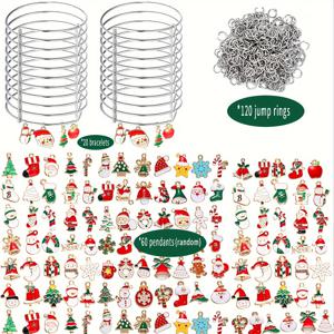 TEMU 200개짜리 크리스마스 장신구 키트: 20개의 조절 가능한 팔찌, 60개의 크리스마스 장신구, 120개의 오픈 점프 링, DIY 장신구 만들기 액세서리, 팔찌, 장신구, 목걸이, 귀걸이 - 크리스마스 선물에 완벽합니다.|링귀걸이