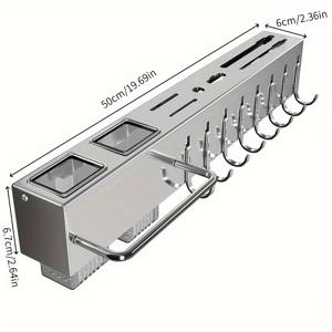 TEMU 스테인리스 스틸 주방 정리대 - 벽걸이 칼 & 식기 홀더, 후크 및 수건 걸이 포함
