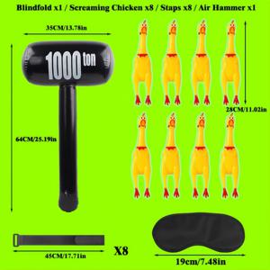 TEMU 5인용 스크림 치킨 눈가리미 게임 세트, 치킨 소품 8개, 끈 8개, 안대 1개, 망치 1개 포함, 내구성 있는 플라스틱, 전기 불필요, 14세 이상 야외 그룹 파티 게임 포함