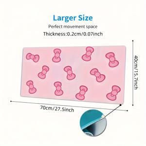 TEMU 귀여운 리본 패턴 마우스 패드, 스티치 처리된 가장자리가 있는 대형 애니메이션 게임용 데스크 매트, 빨 수 있는 내구성 있는 미끄럼 방지 고무 받침대, 게임 플레이어를 위한 오피스 키보드 패드 - 남자 친구 여자 친구를 위한 선물 - 1개