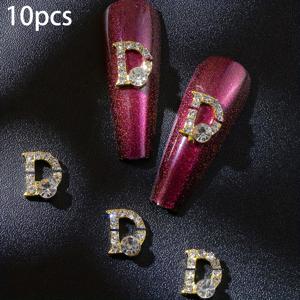 TEMU 10pcs 간단한 문자 D 손톱 보석 3D 합금 손톱 아트 장식 소녀 손톱 아트 손톱 아트 용품 다기능 DIY 액세서리 장식 손톱 신발 옷 가방 공예에 적합합니다.