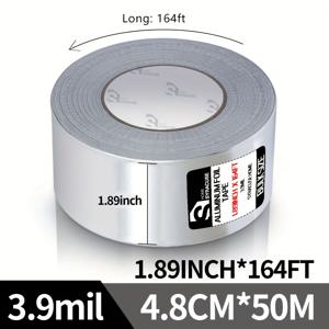 TEMU 48mm x 50m 사이즈의 고품질 알루미늄 호일 테이프, 수동으로 찢어질 수 있으며 방수 기능이 있어 HVAC, 덕트워크, 배관, 전기 및 금속 수리에 이상적이며 금속 표면에 사용하기 적합한 실내용 제품