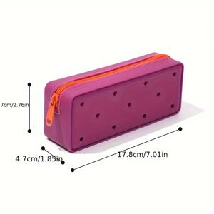 TEMU 대용량 실리콘 필통, 부드러운 지퍼 - 창의적인 구멍 디자인, 내구성 있는 고무 사무용품 정리함
