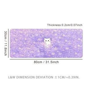 TEMU 꽃무늬 화이트 캣 대형 게이밍 마우스 패드 - 초대형, 두꺼운, 미끄럼방지 고무 데스크 매트, 정밀 스티치 가장자리, 세탁 가능 - 사무실 및 게임용으로 적합