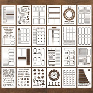TEMU 24개의 다이어리 계획 및 그리기 템플릿, 재사용 가능, 노트 그리기 템플릿 DIY에 사용되며, 예술 및 공예 스크랩북을 위한 그리기 템플릿, 나무 그리기