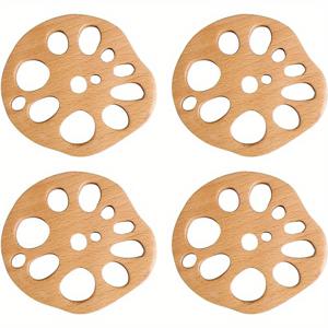 TEMU 4pcs 연근 모양 컵 패드, 나무 절연 매트, 차 컵 코스터, 나무 컵 패드, 9.5cm x 8.5cm, 테이블 장식, 레스토랑, 카페에 적합