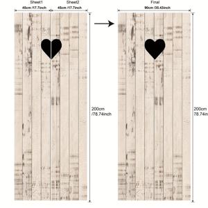 TEMU 2개 세트, 빈티지한 노란색 목재 문 스티커, 검은 하트 패턴, 벽화용 접착식, 냉장고 스티커, 방수 가능한 탈착식 비닐 문 장식