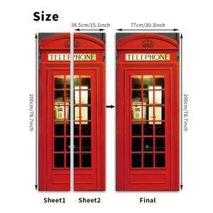 TEMU 클래식 유럽 전화 부스 문 벽화 데칼, 2개 세트 벗겨내고 붙이는 비닐 장식 타일, 탈착 가능한 자체 접착 PVC 벽 스티커, 침실, 거실, 욕실 문 포스터 장식, 줄무늬 패턴 풍경 테마, 실내 사용을 위한 직사각형 모양, 가로 방향 - 각각 200cm x 38.5cm