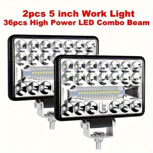 TEMU 2개의 EIRUIYO LED 작업 조명 바, 5인치 36-LED 콤보 빔, 800-1000 루멘, 12-24V 작동 전압, 배터리 없음, , 지프, 자동차, 보트, 트랙터, SUV, Barra 4x4, ATV, 자동차 사용, 하드와이어드 룸 전기 전원 모드