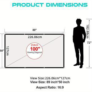 TEMU 100 120 150 인치 16:9 HD 프로젝션 스크린 접이식 주름 방지 휴대용 프로젝터 영화 화면 홈 시어터 야외 실내 프로젝터 스크린, 휴대용 및 접이식 프로젝터 스크린