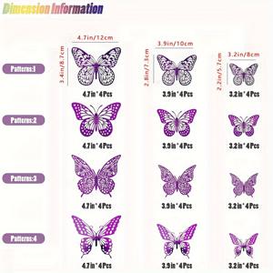 TEMU 48개/대 예술적 이동식 벽 데칼, 3가지 크기의 3D 보라색 나비 벽화, 침실, 현관, 거실, 사무실, 현관, 생일 파티 배경 벽 장식, 가정 장식용 자체 접착 벽 아트 스티커