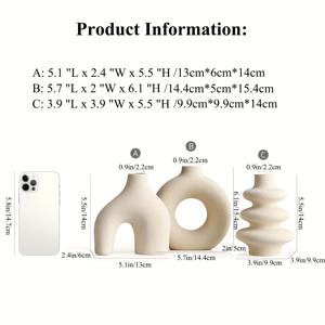 TEMU 보호 시크 3피스 화이트 세라믹 화병 세트 - 팜파스 그라스에 완벽, 거실, 침실, 커피 & 저녁 식탁용 모던 라운드 센터피스|인테리어소품