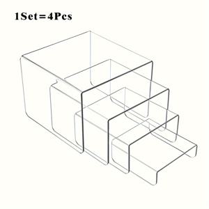 TEMU 4/8개 4mm 두께 아크릴 디스플레이 스탠드, 4단 투명 아크릴 선반 랙, 다기능 아크릴 투명 컵케이크, 팝 피규어, 화장품, 보석 디스플레이 스탠드 (사각형), 가정 주방 보관함, 벽걸이 선반 유닛, 금속 파이프 미포함, 랙