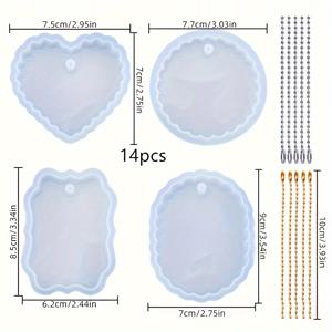 TEMU 14개 세트 에폭시 UV 레진 몰드 러브 하트 모양 하이 미러 DIY 펜던트 실리콘 몰드 키트