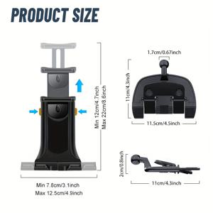 TEMU 4-13인치 기기에 맞는 조절 가능하고 회전 가능한 방수 ABS 소재의 태블릿 및 스마트폰용 유니버설 CD 슬롯 차량 거치대