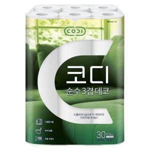 코디 순수 3겹 데코 30m 30롤 1팩 화장지 휴지 두루마리