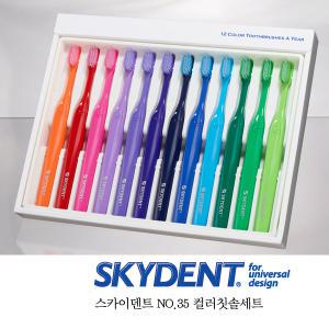 SKYDENT 12개입 컬러 칫솔 선물세트 일반용 이중식모 미세모 치솔 치과전문 스카이덴트 판촉물 답례품 키트