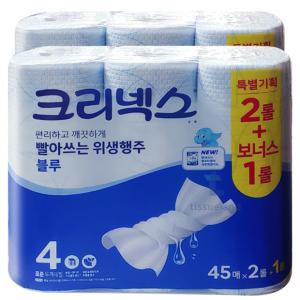 크리넥스 빨아쓰는 위생행주 블루 45매 2 +1롤x2개 (스카트 블루 리뉴얼)