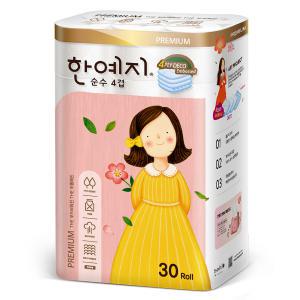 한예지 프리미엄 순수 4겹 화장지 25m 30롤 x1팩