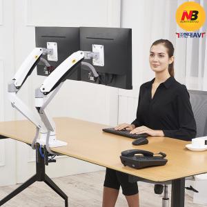 현대AV NB-F195A 화이트 대형 듀얼 모니터 책상 거치대, 최대 12kg/32인치(2대) 지원, 한글 설치안내서 제공