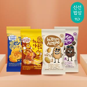 [품질보장] 산과들에 시즈닝 아몬드 견과류 18g x 20봉 / 달고나 허니버터 인절미 현미 (간식 안주)