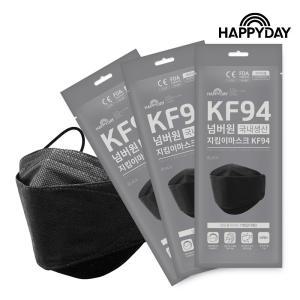 [해피데이]국내산 KF94 넘버원지킴이 황사 방역 마스크 블랙 50매