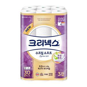 크리넥스 3겹 천연펄프 수프림 소프트, 27m, 30롤, 1개