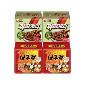 농심 짜파게티, 140g, 10개 + 얼큰한너구리, 120g, 10개