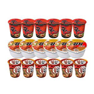 농심 신라면컵, 65g, 6개 + 김치사발면, 86g, 6개 + 오징어짬뽕컵, 67g, 6개