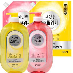 엘지 자연퐁 스팀워시 주방세제 750ml x3개 레몬향 애플향 1L x3개 설거지