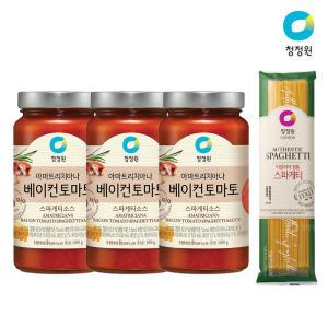 청정원 베이컨토마토 파스타소스, 600g, 3개 + 스파게티면, 500g, 1개