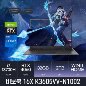 HMC l i7 x RTX4060 l 마우스/파우치 증정 l 비보북 16X K3605VV-N1002 ( Win11 / 32GB / 2TB )