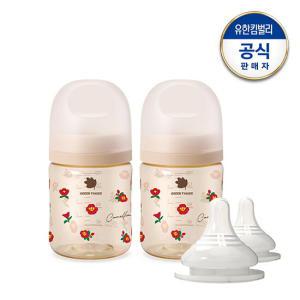 [세트] 베베그로우 PPSU 동백 디자인트윈팩 160ml(노꼭지)+젖꼭지 2P+(증)빨대컵