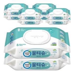 깨끗한나라 편백 민트 도톰한 물티슈 히알루론산 두꺼운 대용량 휴대용 캡형 80매 10팩