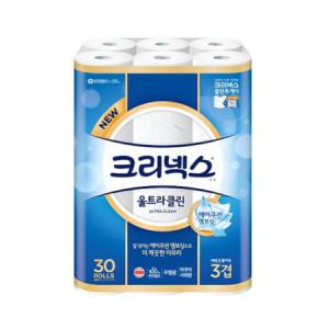 크리넥스 3겹 천연펄프 울트라클린 화장지 27M-30롤 x 2팩 두루마리 휴지