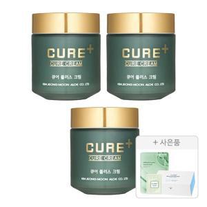 김정문알로에 큐어 플러스 크림, 80g, 3개+증정 (안티에이징 크림S 파우치, 2ml, 1개  + 마일드 코튼 화장솜, 80매, 1개 + 피토 그린 앰플 마스크팩, 1개)