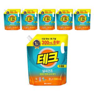 [총  1.8L 증량]테크 실내건조 드럼용 리필 2L + 300ML, 6개