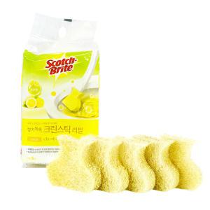 3M 스카치브라이트 향기톡톡 크린스틱 리필용 세제가 들어있는 교체형 변기 수세미 레몬향 (리필5입)