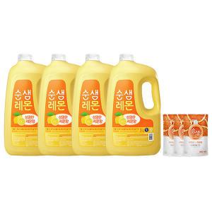 순샘 주방세제 대용량 레몬, 3L, 4개 +  증정 (구연산 자몽 주방세제, 200ML, 3개)